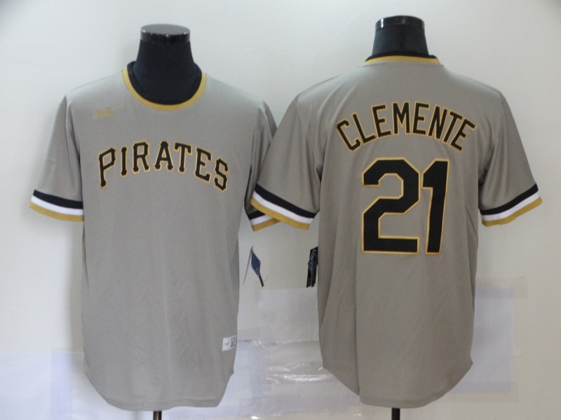 Men's Pittsburgh Pirates Roberto Clemente #21 Gray Road Cooperstown Collection Jersey